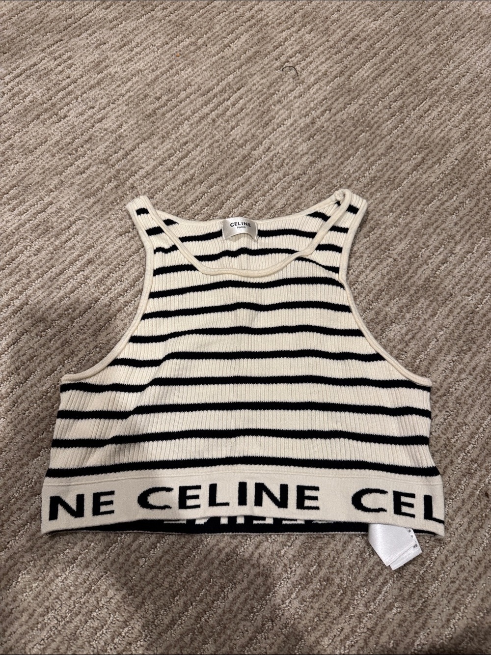 Celine Black & Cream Striped Ribbed Crop Tank